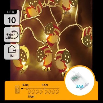 Aigostar - Catena luminosa LED, 10 LED, alimentazione 3×AA, 1,5 m, bianco caldo, motivo Babbo Natale