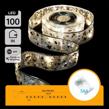 Aigostar - Catena luminosa LED 100xLED/3xAA 10 m bianco caldo argento