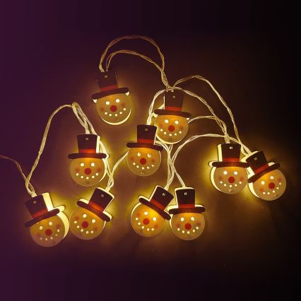 Aigostar - Catena luminosa LED 10xLED/3xAA 1,5m, bianco caldo, a forma di pupazzo di neve