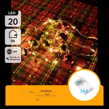 Aigostar - Catena luminosa LED 20xLED/3xAA 2m bianco caldo