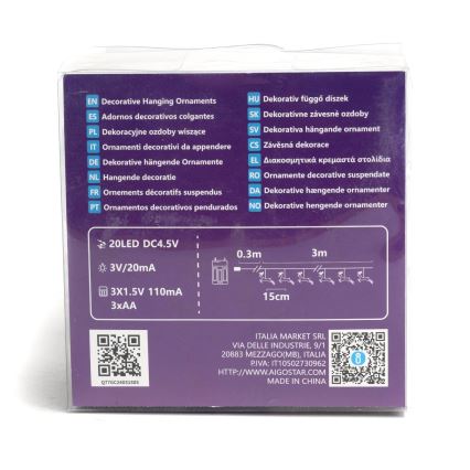 Aigostar - Catena luminosa LED 20xLED/3xAA 3,3m con renne