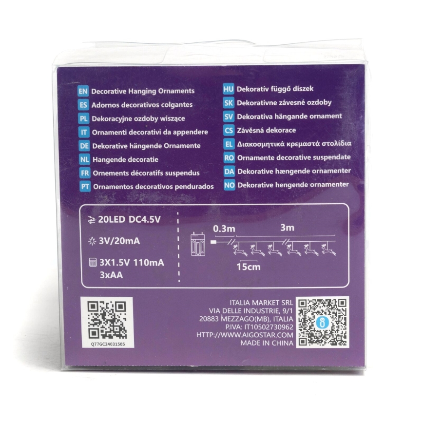 Aigostar - Catena luminosa LED 20xLED/3xAA 3,3m con renne