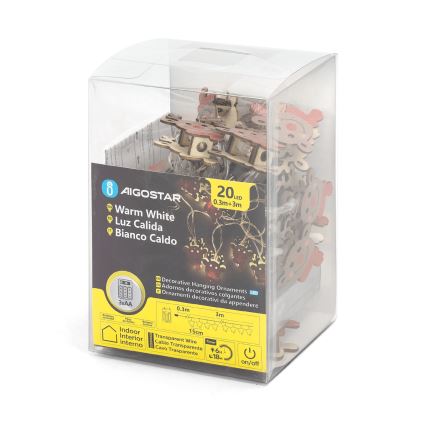 Aigostar - Catena luminosa LED 20xLED/3xAA 3m, bianco caldo a forma di renna