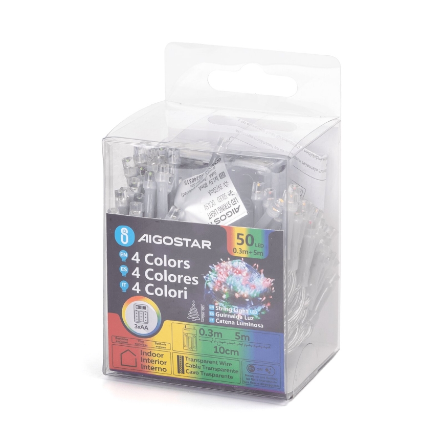Aigostar - Catena luminosa LED 50xLED/3xAA 5,3m multicolore