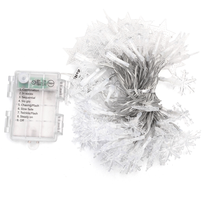 Aigostar - Catena luminosa LED da esterno, 100 LED, 8 funzioni, 3xAA, 10 m, IP44, bianco freddo