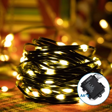 Aigostar - Catena luminosa LED da esterno 100xLED/8 funzioni 3xAA 10,3m IP44 bianco caldo