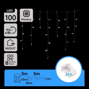 Aigostar - Catena luminosa LED da esterno 100xLED/8 funzioni/3xAA 8x0,6m IP44 bianco freddo