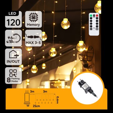 Aigostar - Catena luminosa LED da esterno 120 LED/8 funzioni 3x0,6m IP44 bianco caldo + telecomando