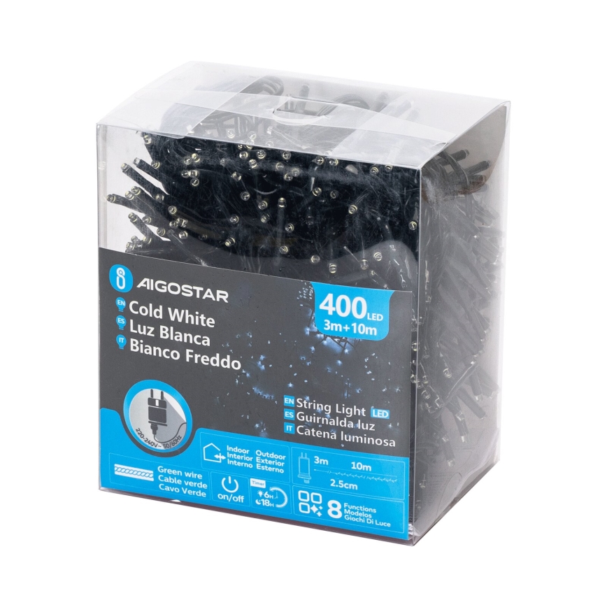 Aigostar - Catena luminosa LED da esterno 400xLED/8 funzioni 13m IP44 bianco freddo