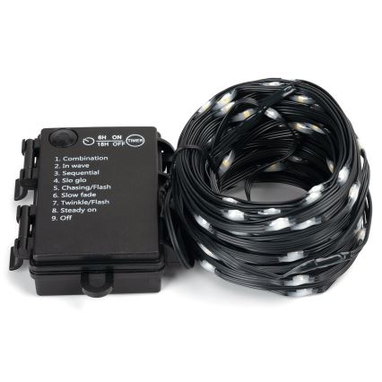 Aigostar - Catena luminosa LED da esterno 50 LED/8 funzioni, 3x batterie AA, 5,3 m, IP44, bianco caldo