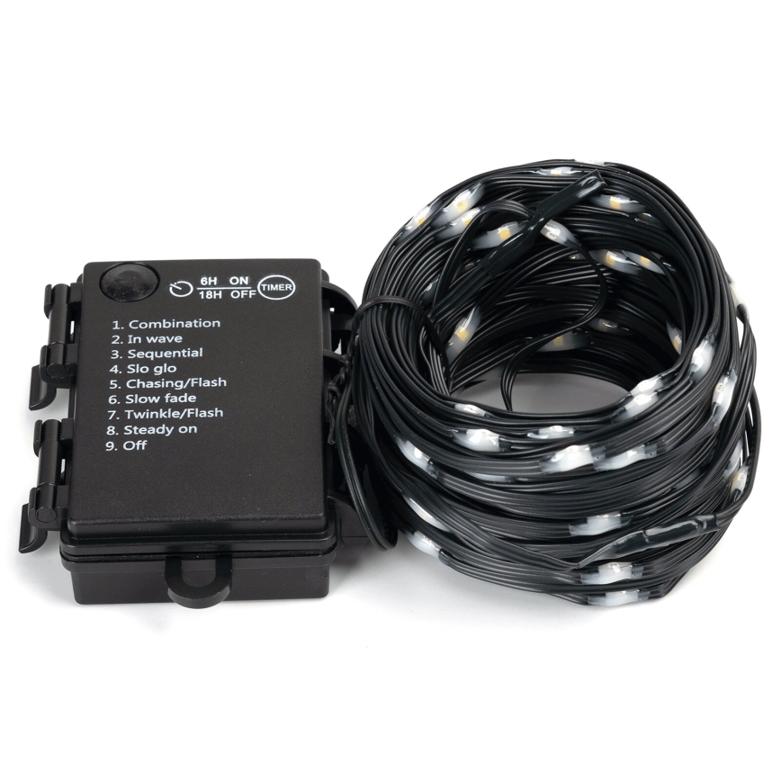 Aigostar - Catena luminosa LED da esterno 50 LED/8 funzioni, 3x batterie AA, 5,3 m, IP44, bianco caldo