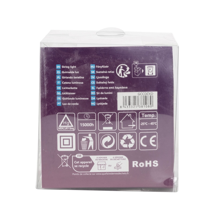 Aigostar - Catena luminosa LED da esterno 50 LED/8 funzioni 8 m IP44 bianco caldo