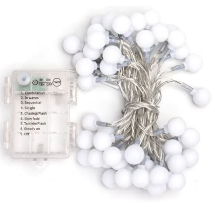 Aigostar - Catena luminosa LED per esterni 50xLED/3xAA/8 funzioni 5,3 m IP44 bianco freddo