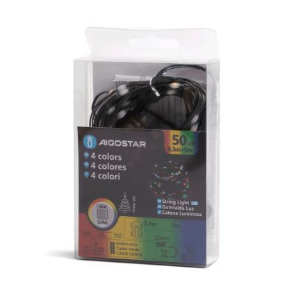 Aigostar - Catena luminosa LED da esterno 50xLED/8 funzioni 3xAA 5,3m IP44 multicolore