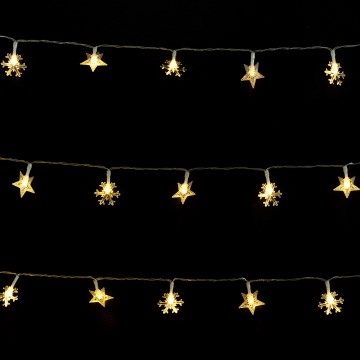 Aigostar - Catena luminosa LED da esterno per Natale 100 LED/8 modalità 3xAA 10m IP44 bianco caldo stelle