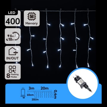 Aigostar - Catena luminosa LED da esterno per Natale 400xLED/8 funzioni 20x0,4 m IP44 bianco freddo