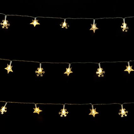 Aigostar - Catena luminosa LED per esterni, 50 LED, 8 funzioni, alimentazione 3xAA, 5 m, IP44, bianco caldo, stelle decorative