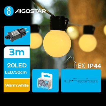 Aigostar - Catena luminosa LED decorativa da esterno 20xLED/13m IP44 bianco caldo