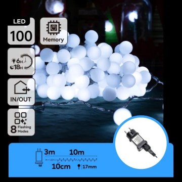 Aigostar - Catena luminosa LED decorativa per esterni 100xLED/8 modalità 10m IP44 bianco freddo