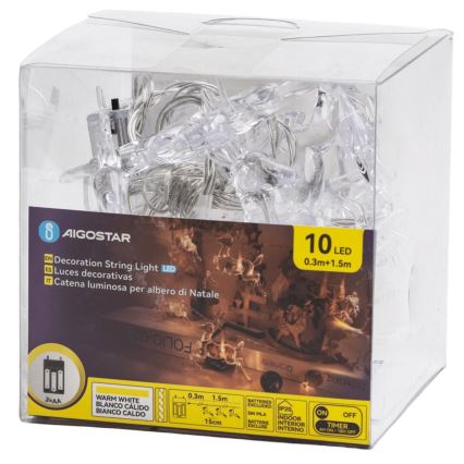 Aigostar - Catena luminosa LED di Natale 10xLED/3xAA 1,5m, bianco caldo, con cervi