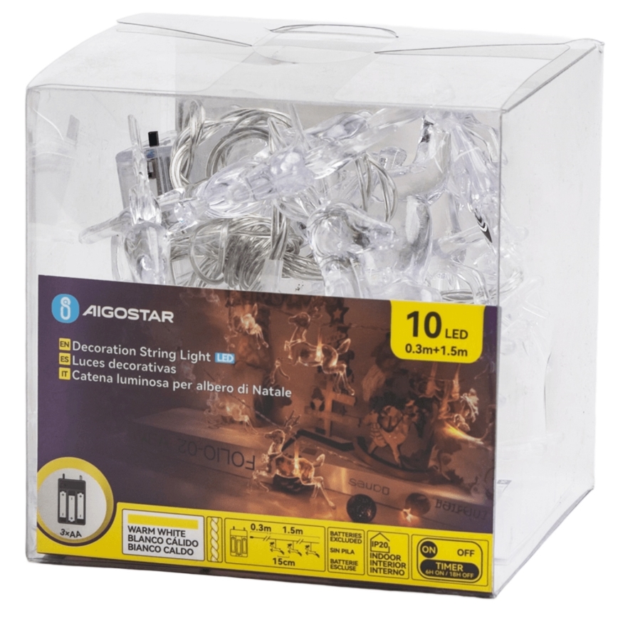 Aigostar - Catena luminosa LED di Natale 10xLED/3xAA 1,5m, bianco caldo, con cervi
