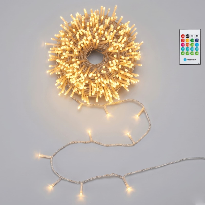 Aigostar - Catena luminosa natalizia LED dimmerabile da esterno con sensore di movimento 100xLED/3xAA 12m bianco caldo + telecomando