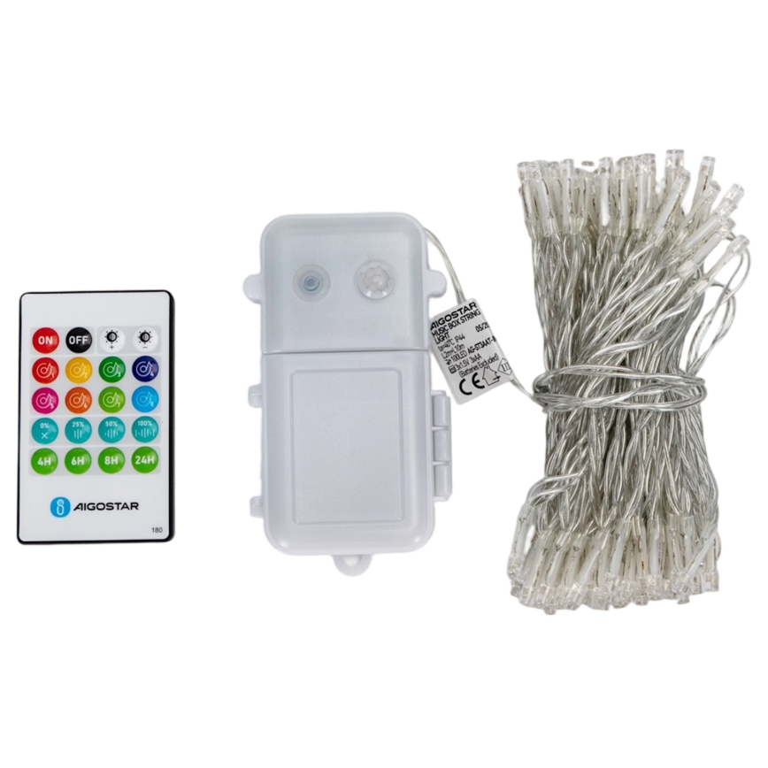 Aigostar - Catena luminosa natalizia LED dimmerabile da esterno con sensore di movimento 100xLED/3xAA 12m bianco caldo + telecomando