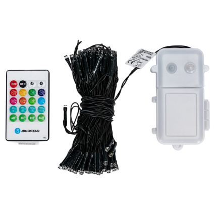 Aigostar - catena luminosa natalizia LED dimmerabile da esterno con sensore di movimento 100xLED/3xAA 12m multicolore + telecomando