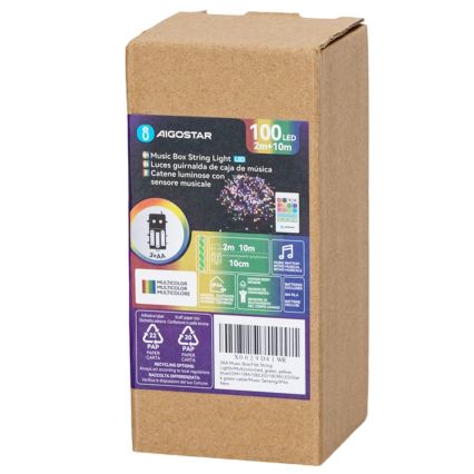 Aigostar - catena luminosa natalizia LED dimmerabile da esterno con sensore di movimento 100xLED/3xAA 12m multicolore + telecomando
