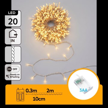 Aigostar - Catena luminosa LED natalizia 20xLED/3xAA 2,3 m bianco caldo