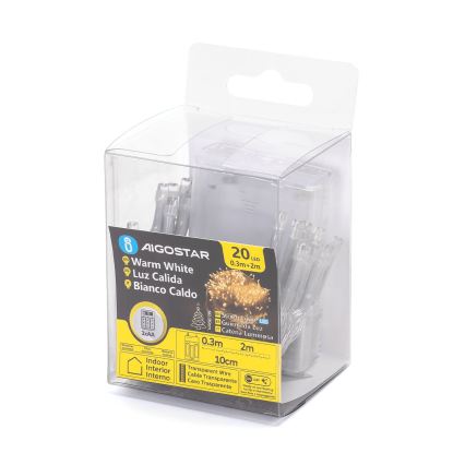 Aigostar - Catena luminosa LED natalizia 20xLED/3xAA 2,3 m bianco caldo