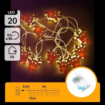 Aigostar - Catena luminosa LED natalizia 20xLED/3xAA 3m bianco caldo renna