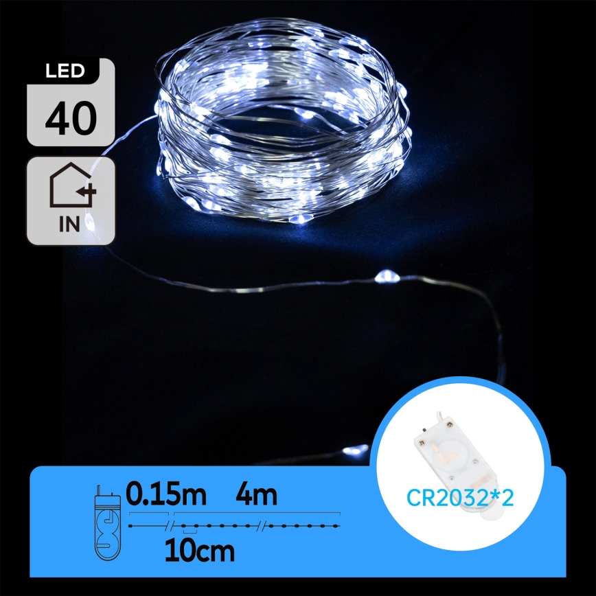 Aigostar - Catena luminosa LED natalizia 40xLED/2x3V 4m bianco freddo