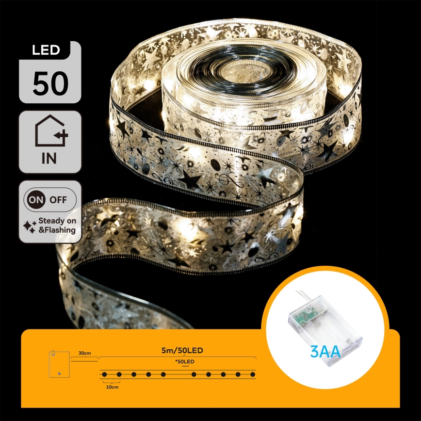 Aigostar - Catena luminosa LED natalizia 50xLED/3xAA 5 m bianco caldo argento