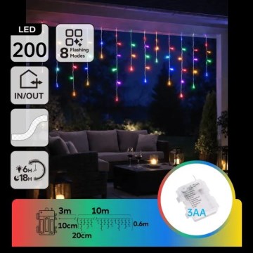 Aigostar - Catena luminosa LED natalizia da esterno 200 LED/8 funzioni 3xAA 13x0,6 m IP44 multicolore