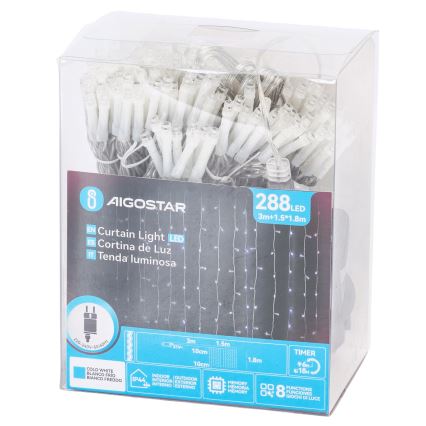 Aigostar - Catena LED da esterno 288xLED/8 funzioni 1,5x1,8m IP44 bianco freddo