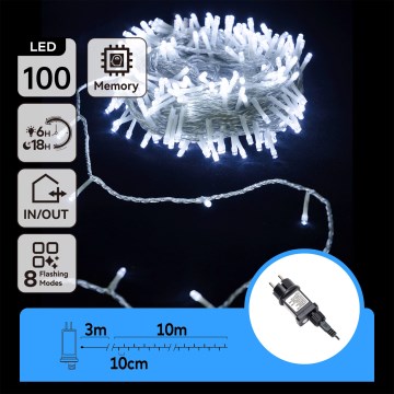 Aigostar - Catena luminosa LED per esterni, 100 LED, 8 funzioni, 13 m, IP44, bianco freddo