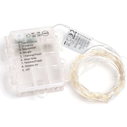 Aigostar - Catena luminosa LED per esterni 100 LED, 8 modalità, alimentazione 3x AA, 10,3 m, IP44, bianco caldo
