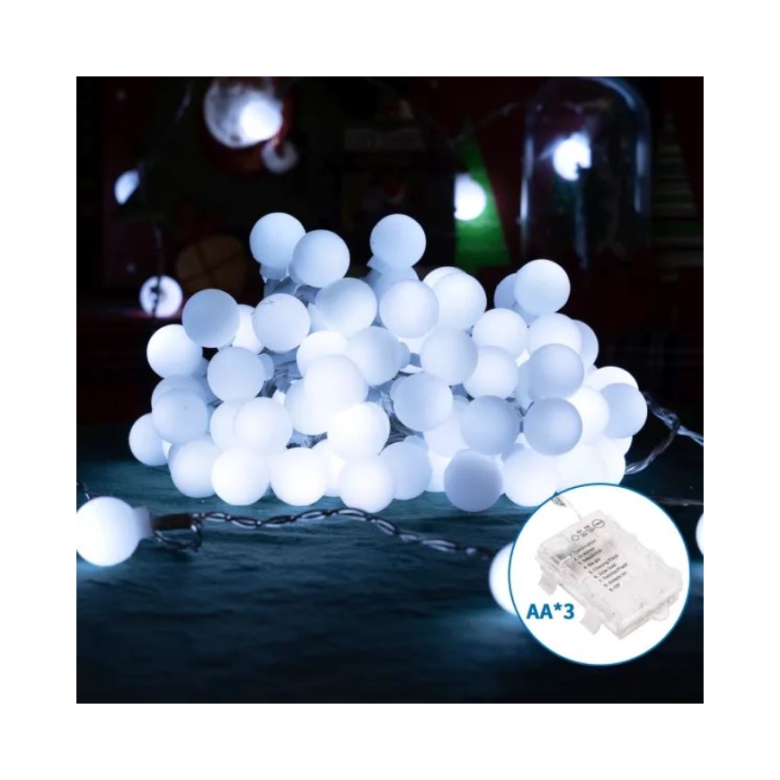 Aigostar - Catena LED per esterni 100 LED/3xAA/8 funzioni 10,3 m IP44 bianco freddo