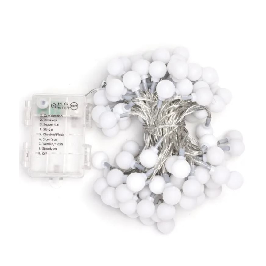 Aigostar - Catena LED per esterni 100 LED/3xAA/8 funzioni 10,3 m IP44 bianco freddo