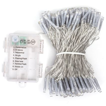 Aigostar - catena luminosa LED per esterni 150 LED, 8 funzioni, 3x AA, 15,3 m, IP44, bianco caldo