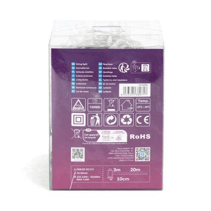 Aigostar - Catena luminosa LED per esterni, 200 LED, 8 modalità, 23 m, IP44, bianco freddo