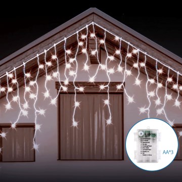 Aigostar - Catena luminosa LED per esterni 200xLED/8 funzioni 3xAA 13x0,6m IP44 bianco freddo