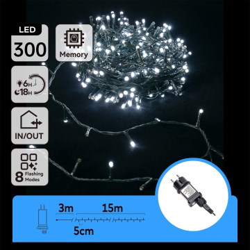 Aigostar - Catena luminosa LED per esterni 300 LED/8 modalità 18 m IP44 bianco freddo