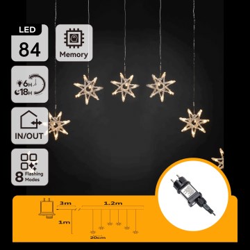 Aigostar - Catena luminosa LED per esterni, 84 LED / 8 funzioni, 1,2 x 1 m, IP44, bianco caldo, con fiocchi di neve