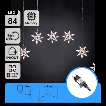 Aigostar - Catena luminosa LED per esterni 84xLED/8 funzioni 1,2x1m IP44 bianco freddo con fiocchi di neve