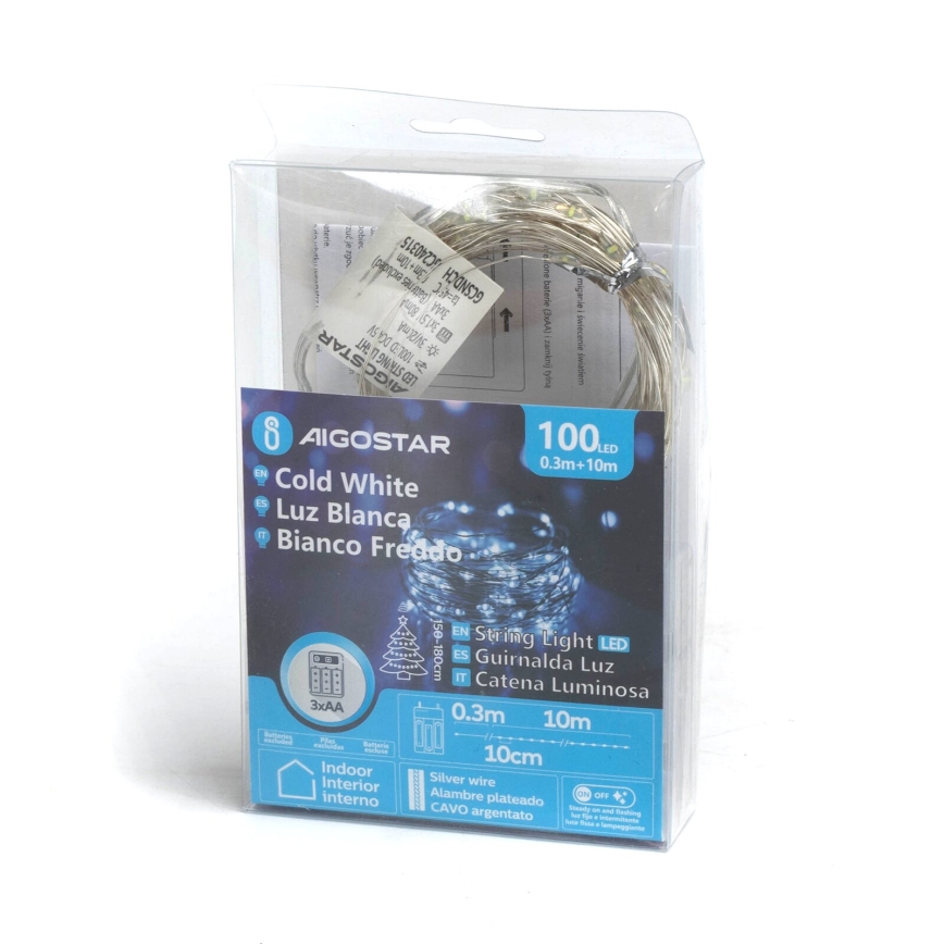Aigostar - Catena luminosa LED per Natale 100xLED/3xAA 10,3 m bianco freddo