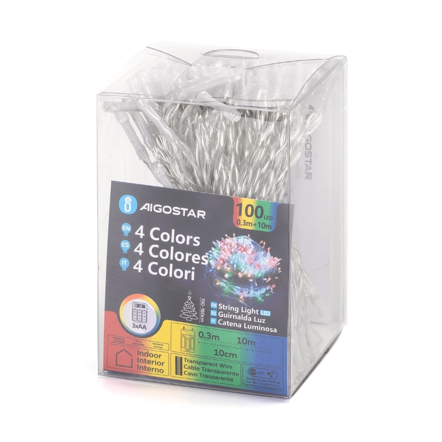Aigostar - Catena luminosa LED per Natale 100xLED/3xAA 10,3m multicolore