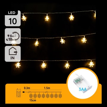 Aigostar - Catena luminosa LED per Natale 10xLED/3xAA 1,5m bianco caldo fiocchi di neve