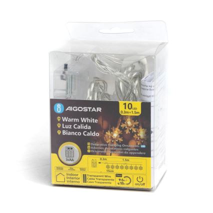 Aigostar - Catena luminosa LED per Natale 10xLED/3xAA 1,5m bianco caldo fiocchi di neve